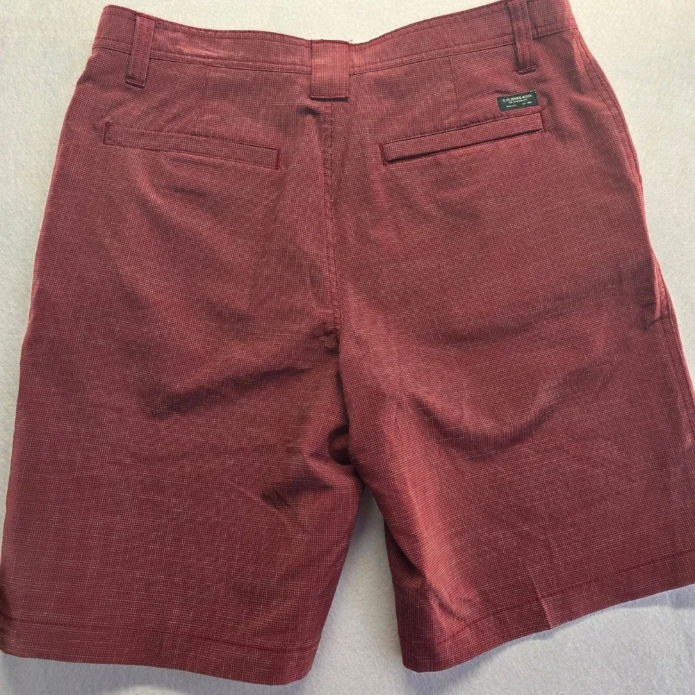 GH‎ Bass & Co Mens Burgundy Checkered Flat Front Shorts Size 34